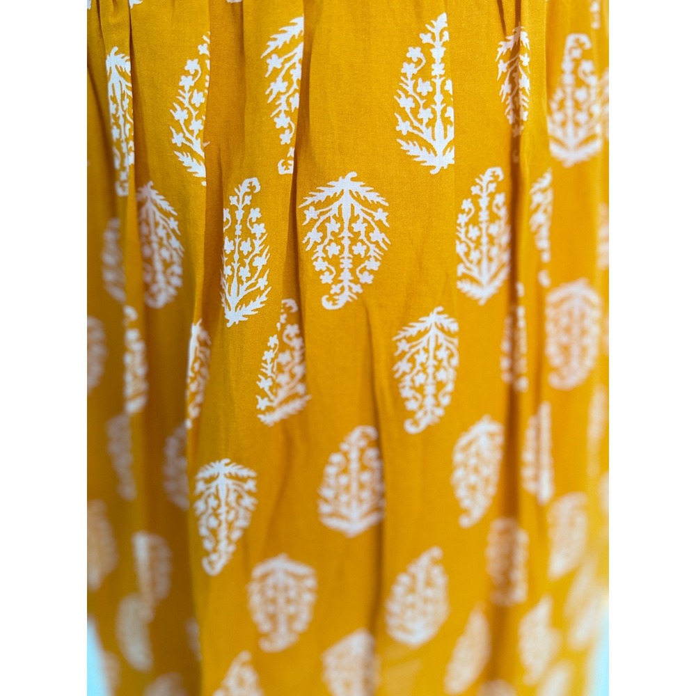 Lucky Mustard Yellow Ruffle Neck Sleeveless Block Print Mini Dress‎ Leaf Size S - Picture 5 of 13